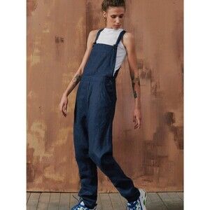 Aakasha Navy Linen Drop Crotch Overall 100% Linen Overalls Jumpsuit Size 3X